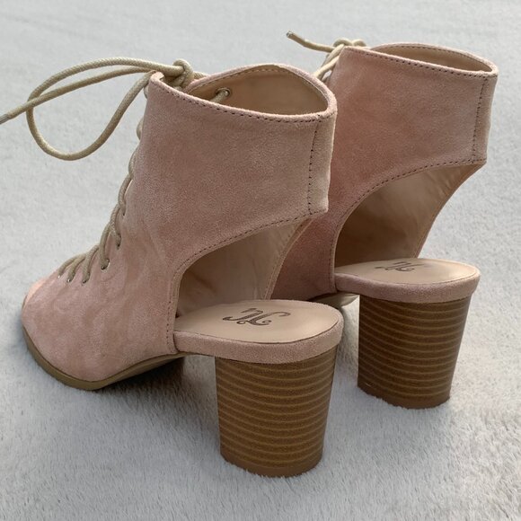 Journee Collection Posey Peeptoe Open Heel Faux Suede Lace-Up Booties Sz8 - Picture 9 of 16